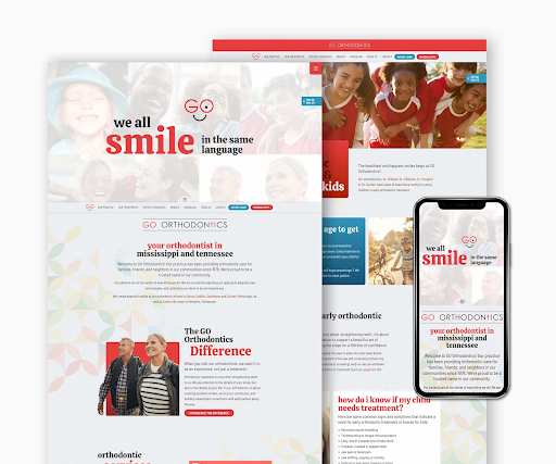 the various elements of the home page of fishbein orthodontics in html and mobile format