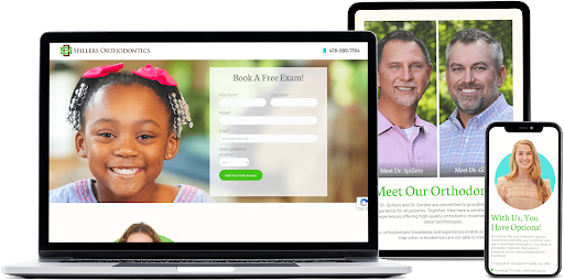 the various elements of the home page of spillers orthodontics in laptop, tablet, and mobile format