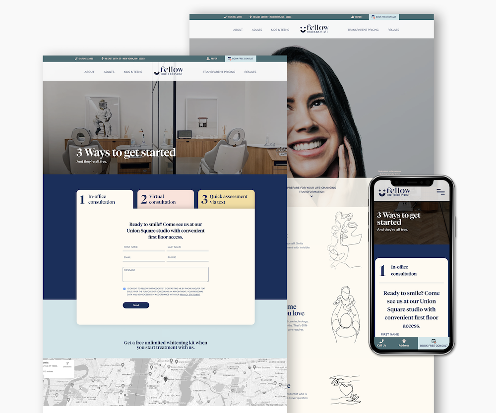 mock up of fellow orthodontist website screens showcasing the orthodontic website portfolio of marketing agency enox media