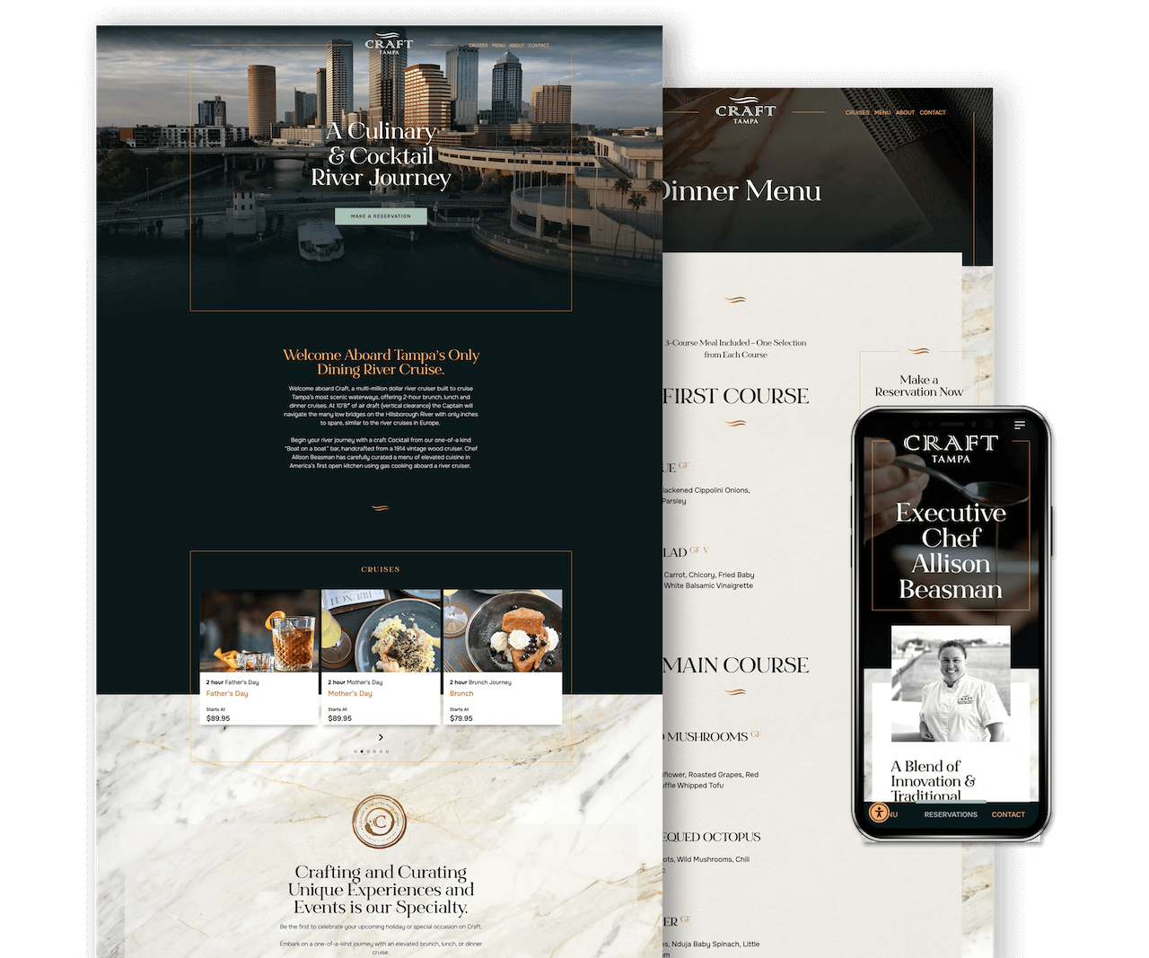 mock up of Craft Tampa website screens showcasing the restaurant website portfolio of marketing agency enox media
