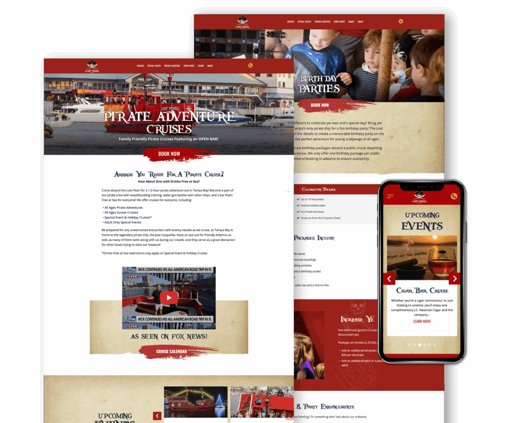 Mockups of enox's website design for Lost Pearl pirate ship