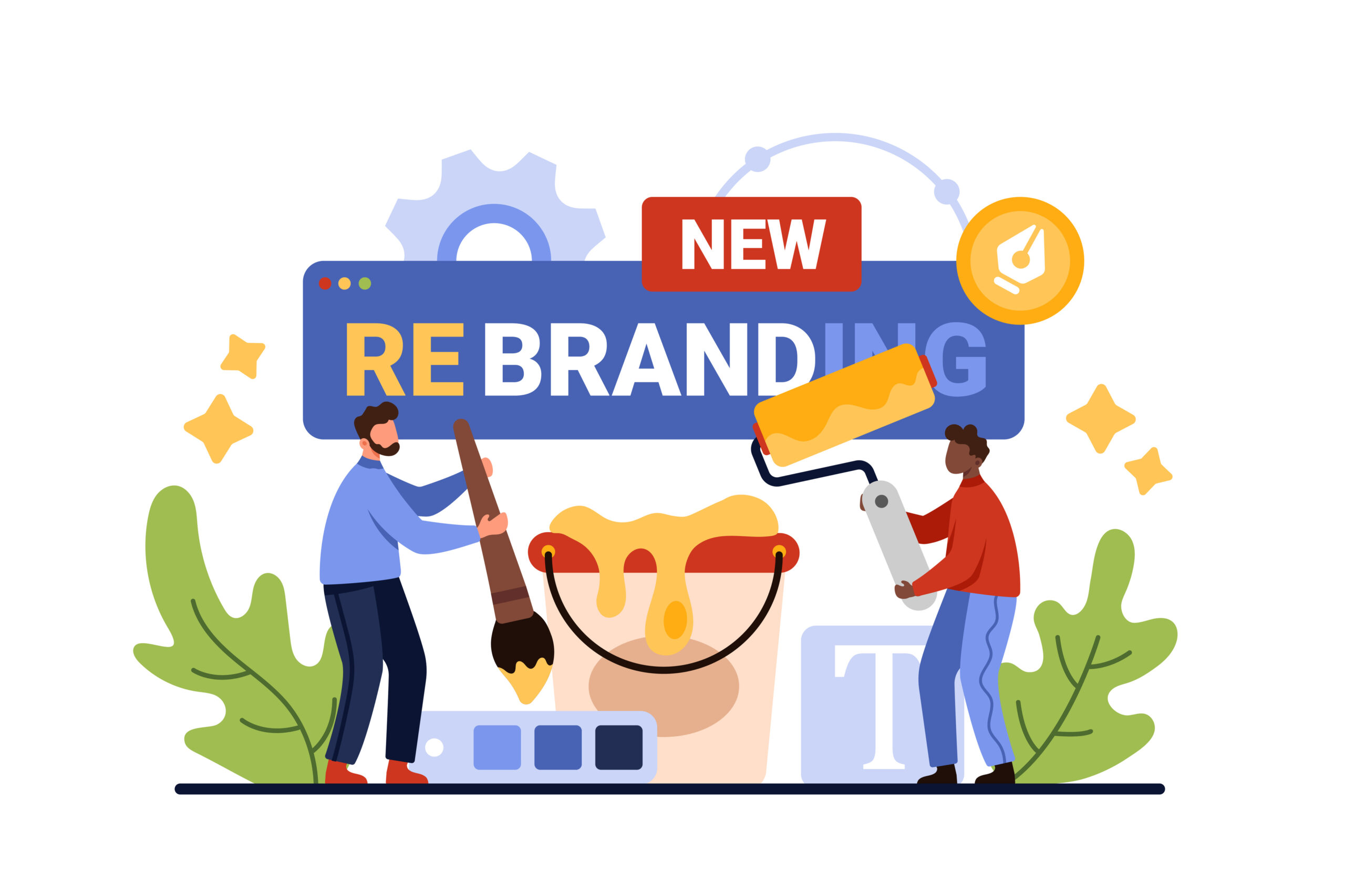 Illustration of people rebranding, painting a sign, Orthodontic Rebrands enox