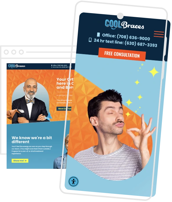 Orthodontic branding example showcasing website design and patient imagery for CoolBraces.